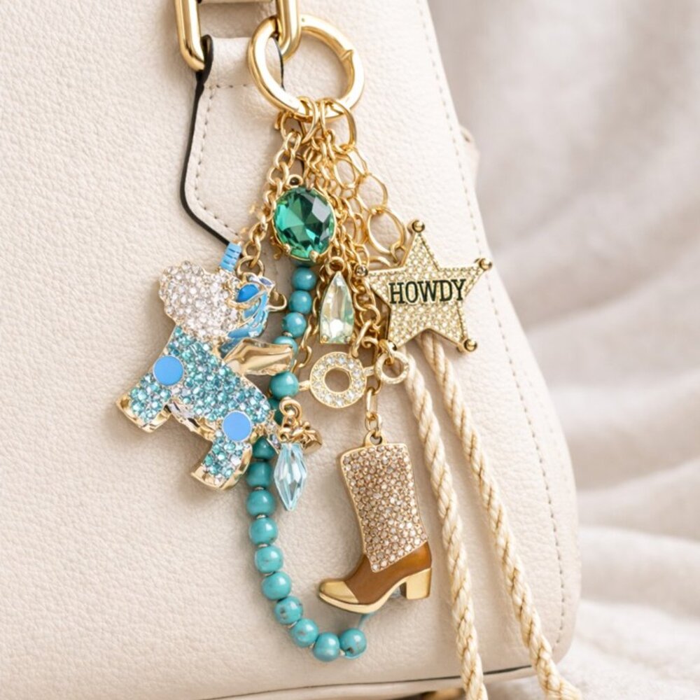 Handcrafted Western Unicorn Bag Charm Rhinestone Keychain Boutique Style